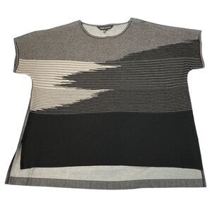 Ming Wang Blouse Shirt Womens PS Gray Striped High Low Slit